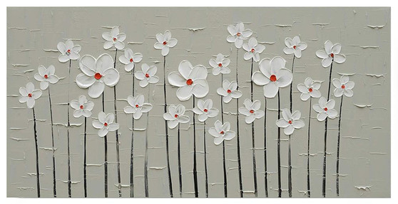 Hand painted Canvas Wall Art White Flower Modern Abstract Flowers Painting Floral Bloosom Pictures for Bathroom Bedroom