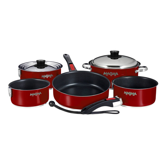 Magma Nesting 10-Piece Induction Compatible Cookware - Magma Red Exterior & Slate Black Ceramica Non-Stick Interior [A10-366MR-2-IND]