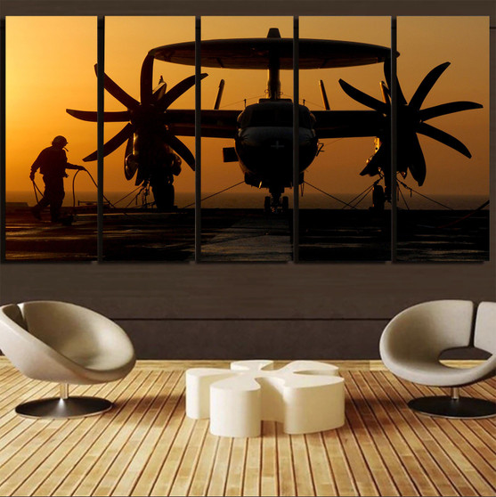 Military Plane at Sunset Printed Canvas Prints (5 Pieces)