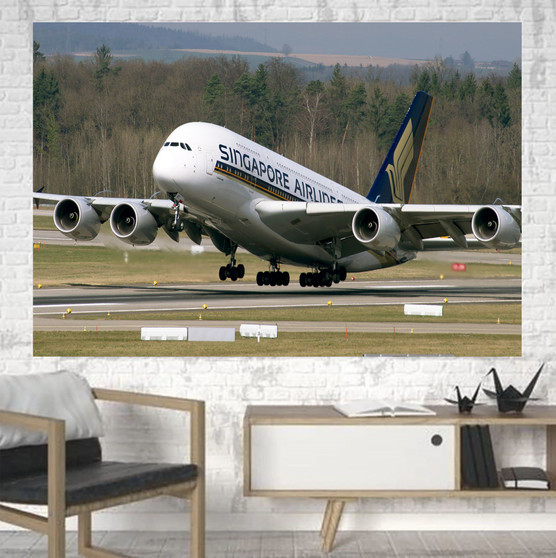 Departing Singapore Airlines A380 Printed Canvas Posters (1 Piece)