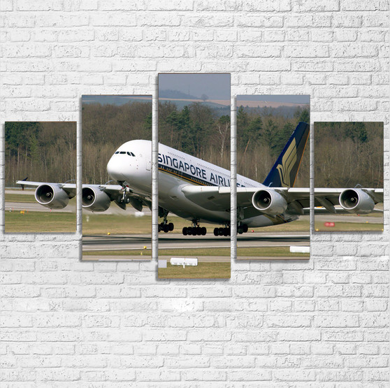 Departing Singapore Airlines A380 Printed Multiple Canvas Poster