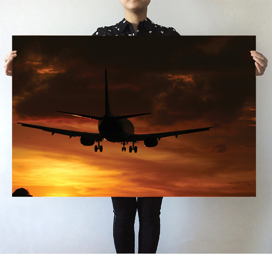 Beautiful Aircraft Landing at Sunset Printed Posters