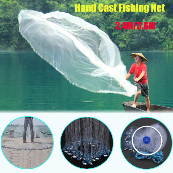 ZANLURE 2.4M/3.6M Throw Cast Net Nylon Monofilament Net Iron Nickel Plating Sinker Sea Fishing Net (3.6m)