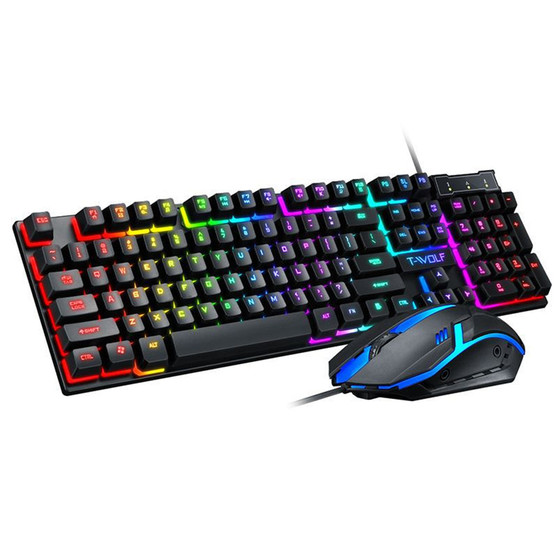 T-Wolf TF200 Wired Mouse & Keyboard Set 104 Keys Mechanical Feel RGB Keyboard Multiple Usage Mouse Gaming Office Typing Mouse and Keyboard Set