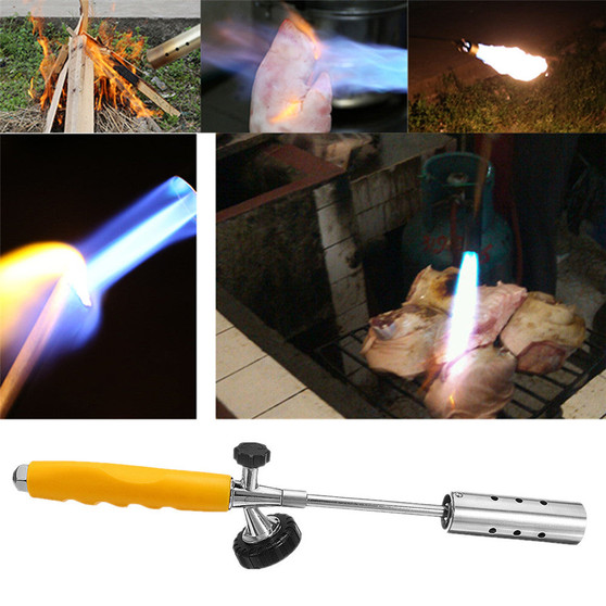 Butane Gas Burner Torch Ignition Weed Killer Flamethrower With 2 Stainless Steel Extension Pole