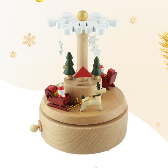 Christmas Music Box Wooden Crafts Christmas Tree Christmas Gift Cartoon Decoration 16cm x 11cm