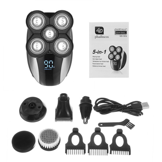 5 in 1 Digital Display 5 Heads Bald Head Shaver Hair Trimmer Clipper USB Rechargeable