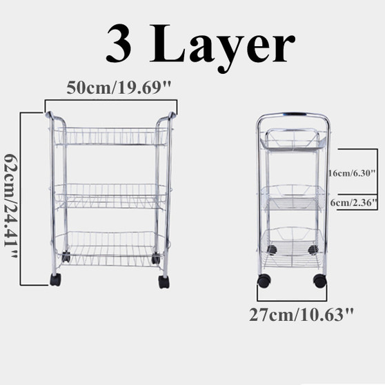 3/4 Layer Kitchen Trolley Wheeled Cart Vegetable Rack Fruit Spice Storage Rack