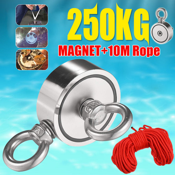 Double Side 60mm 250KG Neodymium Recovery Magnet with 10m Rope Salvage Tool Strong Recovery Fishing Kits