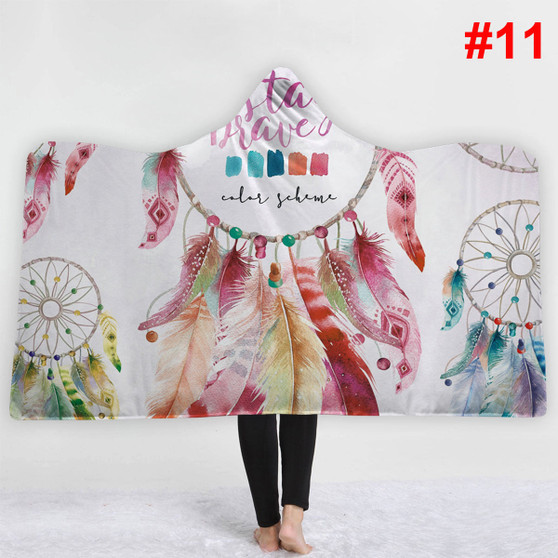 Bohemia Style Blankets Dream Catcher Watercolor Painting Hooded Blankets Warm Coral Fleece Sherpa Fabric Feather Drawing Throw Blankets
