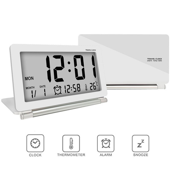 Loskii DC-11 Electronic Alarm Clock Travel Clock  Multifunction Silent LCD Digital Large Screen Folding Desk Clock With Temperature Date Time Calendar