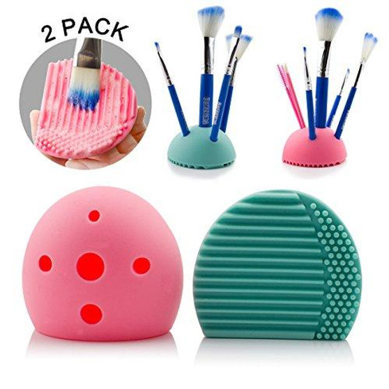 2 Pcs Cleaning Makeup Brush Holder,Makeup Organizer,Egg Cleaner Holder Silicone Washing Brush Scrubber Board Cosmetic Clean Tools