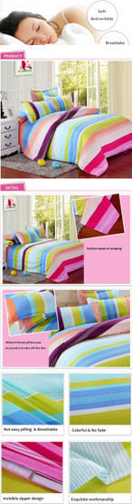 Polyester Colorful Stripes Single Queen King Reactive Bedding Set Bed Sheet Duvet Cover Pillowcase