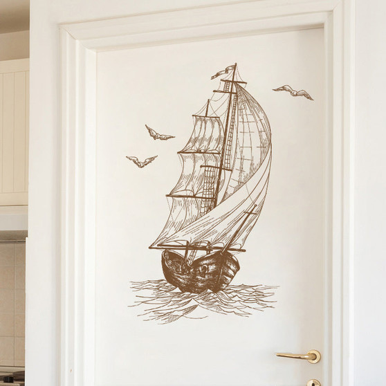 Sketch Sailboat Living Room Video Wall Decoration Bedroom Children Room Wall Stickers 40*60CM