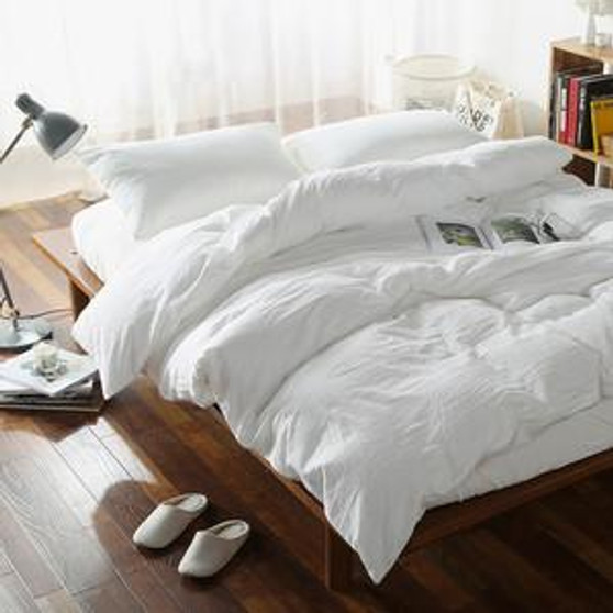 solid white cotton duvet cover set washed cotton Queen / Double / King Size bedding sets