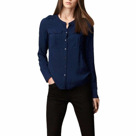 Women Female Blouse Shirt Solid Office Lady Button Stand Cardigan Autumn Winter Cool Long Sleeve Blouse Women Tops Blusas