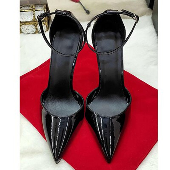 Two Pieces Style Patent Leather Pointy Toe Elegant Thin High Heels Women Sandals Shoes