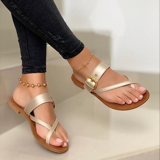 2020 Women Summer Slippers Fashion Buckle Flip Flops Slippers Solid Women Shoes Casual Flats Beach Ladies Plus Size