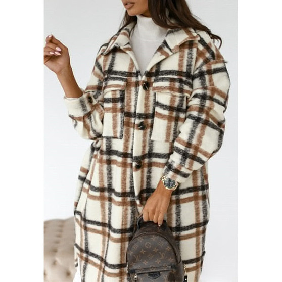 FSDA Plaid Long Coat Fashion Women Autumn Winter Long Sleeve Loose Pocket Ladies Casual Jacket Elegant Outwear 2021