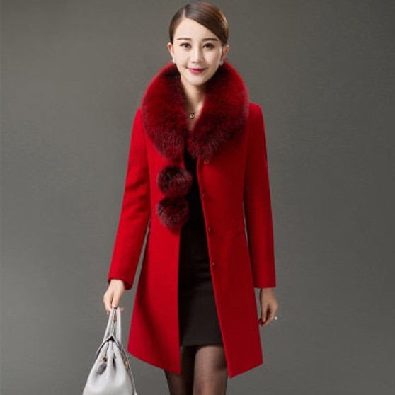 2019 autumn winter women new fashion large fur collar long single-breasted woolen cashmere coat lady large size laced wool coat