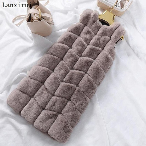 Warm Faux Fur Fox Vest Women Winter Casual Artifical Fur Warm Coat Super X-Long Waistcoat Female Faux Furs Wholesale