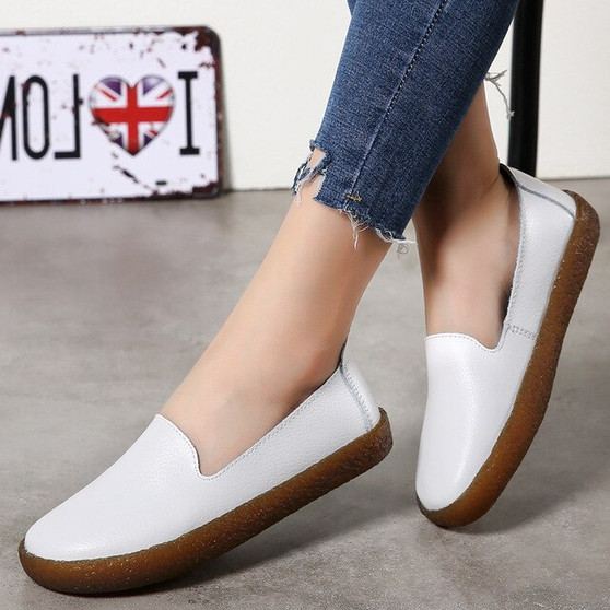 Women Shoes White Genuine Leather Shoes For Women Loafers Soft Mocassin Femme Oxford Shoes Slip On Casual Leather Flat Shoes
