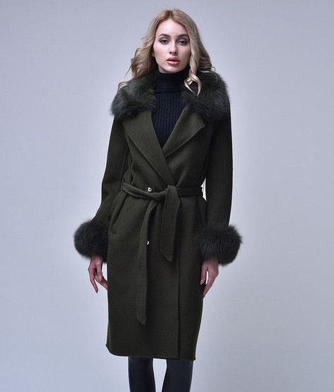 Women Cashmere Coat with Real Fox Fur Collar Woolen Jacket with Belt Winter Autumn Slim Lady 2018 Long Overcoat Women Wool Coat