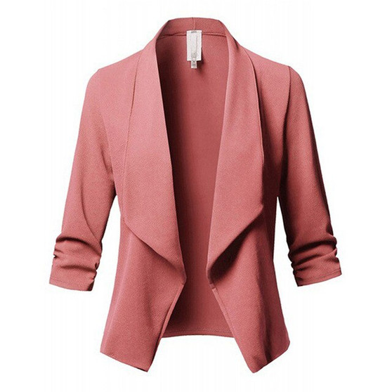 New Women Formal Jackets Office Work Open Front Notched Slim Ladies Blazer Spring Autumn Casual Cardigan Tops Blazer