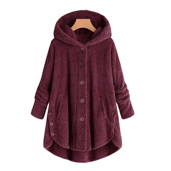 Women Plush Faux Fur Coat Warm Buttons Hooded Fur Jackets Female Autumn Winter Casual Outerwear A-line Slim Overcoat Greatcoat