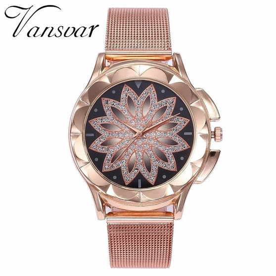 Fashion Women Rose Gold Flower Rhinestone Wrist Watches Luxury Casual Female Quartz Watch Relogio Feminino Drop Shipping