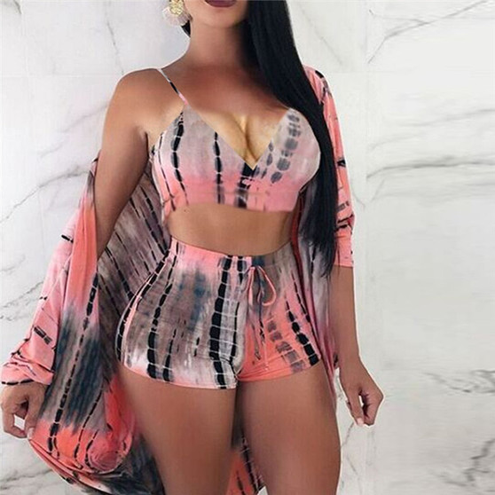 2PCS Women Crop Tops High Waist Gradient Shorts Two Piece Set Sexy Fashion Tracksuit Beach Party Wear Summer 2 Piece Set