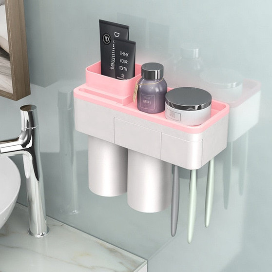 BAISPO Magnetic Adsorption Toothbrush Holder Inverted Cup Wall Mount Bathroom Cleanser Storage Rack Bathroom Accessories Set
