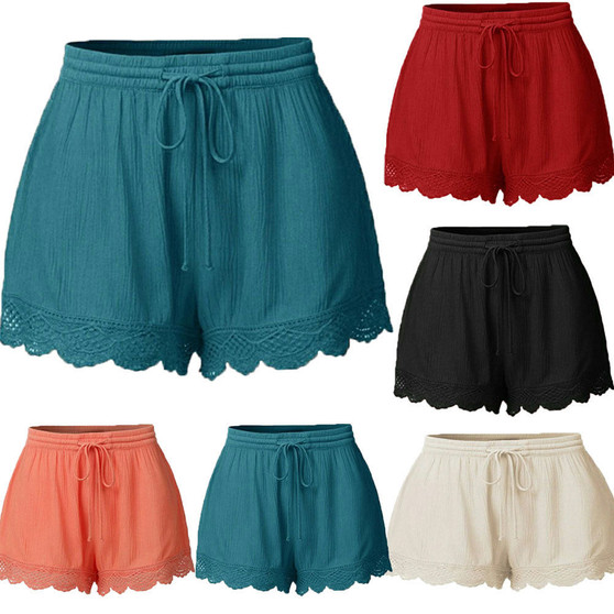 Elegant Summer Beach Women Casual Shorts Elastic High Waist Lace Plus Size Loose Soft Hot Shorts Ladies Fashion Shorts