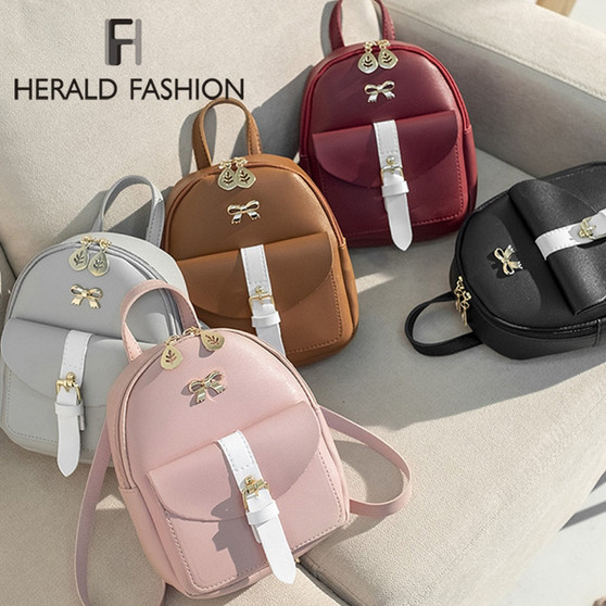 Herald Fashion Small Women Backpack Mini Panelled School Book Bag for Teenage Girls Female Soft Leather Travel Backpack Mochila