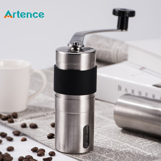 Mini Manual Ceramic Coffee Grinder Stainless Steel Adjustable Coffee Mill with Storage Rubber Loop Easy Cleaning