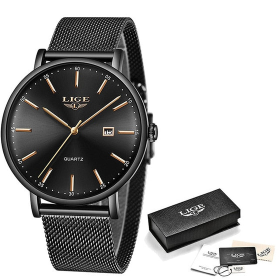 Relogio LIGE Mens Watches Top Brand Luxury Casual Quartz Wristwatch Men Fashion Stainless Steel Waterproof Sport Chronograph+Box