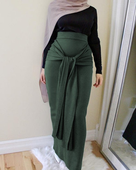 Fashion Women Belt Skirt Overalls Dress Muslim Bottoms Long Bandage Pencil Skirt Ramadan Party Worship Service Islamic Clothing
