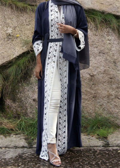 Elegant Muslim Abaya Dress Lace Cardigan Long Robes Kimono Jubah Ramadan Arabic Dubai Turkish Thobe Islamic Prayer Clothing