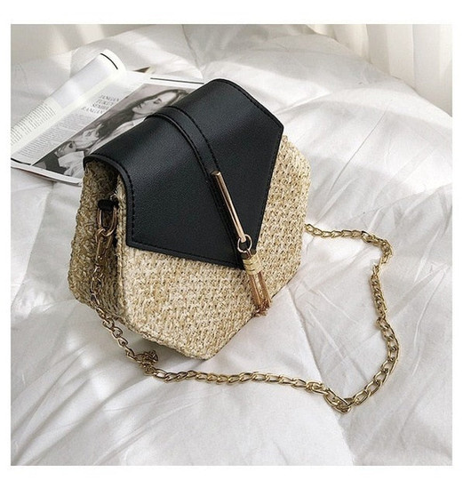 New Hexagon Mulit Style Straw+pu Bag Handbags Women Shoulder Summer Rattan Bag Handmade Woven Beach bags Bohemia bolsa feminina