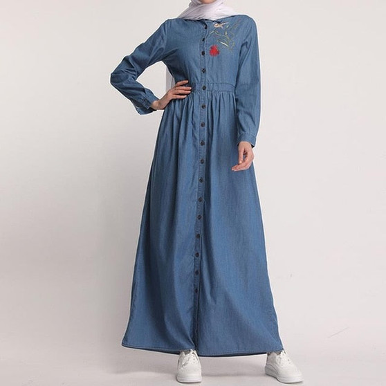 Denim Kaftan Abaya Dubai Islam Cardigan Hijab Muslim Dress Abayas For Women Qatar UAE Oman Caftan Robe Turkish Islamic Clothing