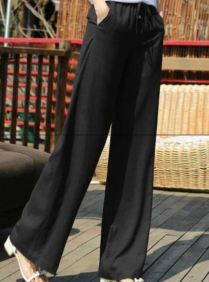 Spring Summer Casual Womens Elastic High Waist Wide Leg Green Black White Linen Trousers , Korean 2019 Fall Female Woman Pants