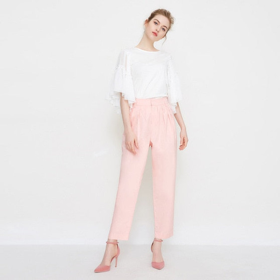 Vero Moda 2019 Spring Summer New Cotton-rich Casual Crop Pants |318250520