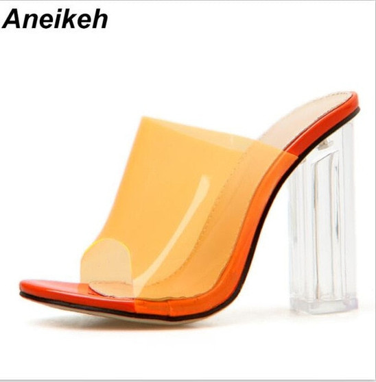 Aneikeh New Women Sandals PVC Jelly Crystal Heel Transparent Women Sexy Clear High Heels Summer Sandals Pumps Shoes