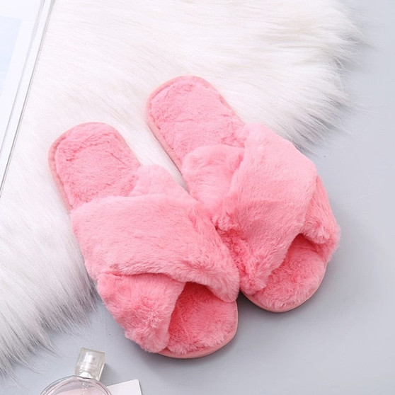 COOTELILI Women Home Slippers Winter Warm Shoes Woman Slip on Flats Slides Female Faux Fur Slippers 36-41 wholesale