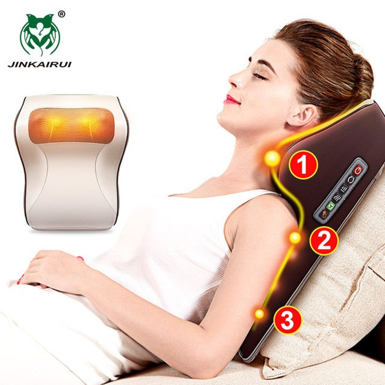 3 in 1 Newest Massage Pillow with Car Home Duel Use Easy Carry Neck Back Shoulder Waist Body Massager Gift Relief Pain EU plugs