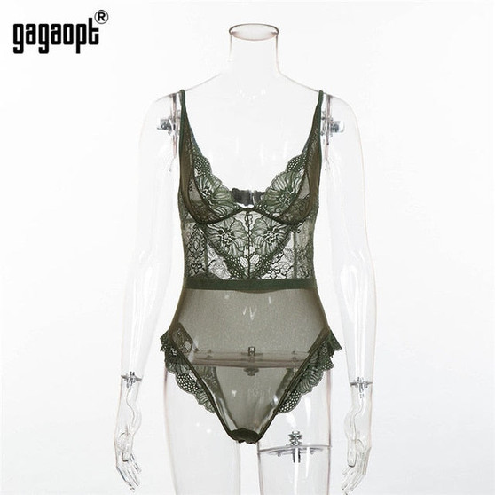 Gagaopt 8 Colors Lace Bodysuit Women Floral Embroidery White/Black Sexy Bodysuit Backless Mesh Bodysuit Jumpsuit Overalls