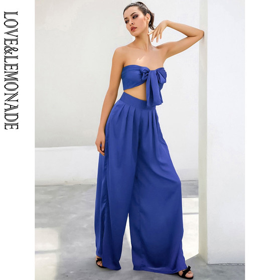 LOVE&LEMONADE LOVE&LEMONADE Blue Changeable Straps Two-Pieces High Waist Flared Pants Set LM6473