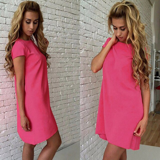 2020 Women New Summer Fashion Casual Loose Dress Mini T Shirt Solid O-neck Short Sleeve Elegant Sexy Party Feminina Vestidos