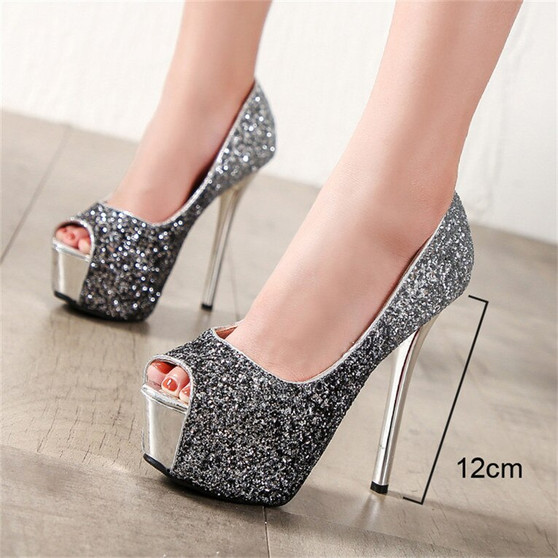 High Heels Platform Heels Shoes Woman Peep Toe Pumps Women Shoes Gold Silver Wedding Shoes Bridal Heels Ladies shoes talon femme