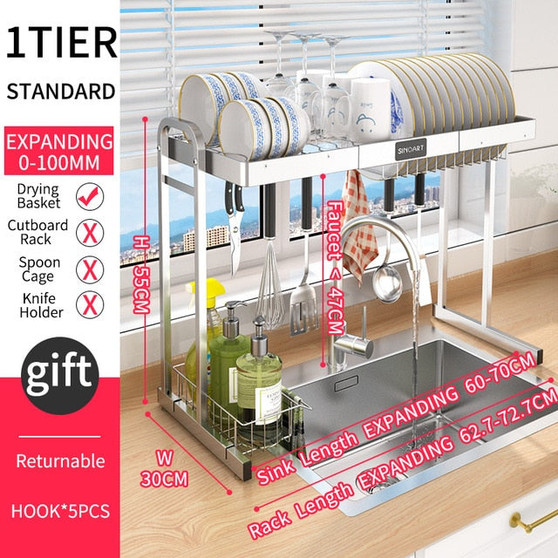 Kitchen Dish Drying Rack Over Sink Expandable Kitchen Storage Drainer Plate Rack Utensil Holders& Racks Kitchen Organizer Rack